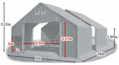 Skladová hala 9x28x3m střecha boky PVC 720 g/m2 konstrukce ARKTICKÁ