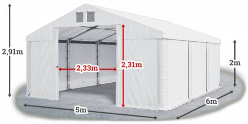 Garážový stan 5x6x2m strecha PVC 560g/m2 boky PVC 500g/m2 konštrukcia ZIMA