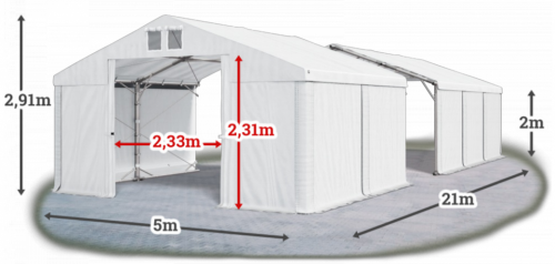 Skladový stan 5x21x2m strecha PVC 580g/m2 boky PVC 500g/m2 konštrukcia POLÁRNA