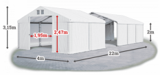 Skladový stan 4x22x2m střecha PVC 560g/m2 boky PVC 500g/m2 konstrukce ZIMA