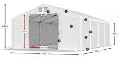 Skladový stan 8x8x2m střecha PVC 620g/m2 boky PVC 620g/m2 konstrukce ZIMA PLUS
