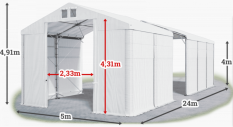 Skladový stan 5x24x4m strecha PVC 560g/m2 boky PVC 500g/m2 konštrukcia POLÁRNA