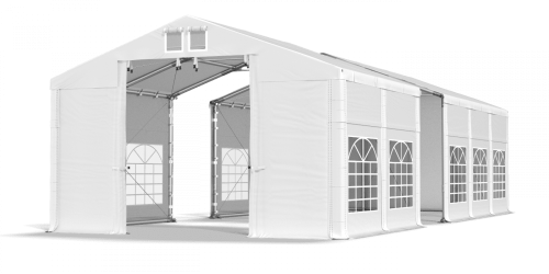 Párty stan 8x16x3m střecha PVC 560g/m2 boky PVC 500g/m2 konstrukce ZIMA PLUS