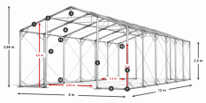 Skladový stan celoroční 8x12x2,5m nehořlavá plachta PVC 600g/m2 konstrukce POLÁRNÍ