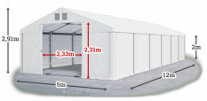 Skladový stan 5x12x2m střecha PVC 560g/m2 boky PVC 500g/m2 konstrukce LÉTO PLUS