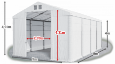 Skladový stan 5x8x4m střecha PVC 560g/m2 boky PVC 500g/m2 konstrukce ZIMA