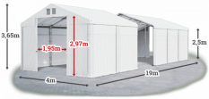Skladový stan 4x19x2,5m střecha PVC 580g/m2 boky PVC 500g/m2 konstrukce ZIMA