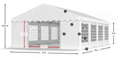 Párty stan 3x8x2m střecha PE 240g/m2 boky PE 240g/m2 konstrukce LÉTO