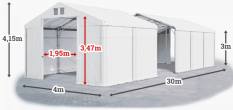 Skladový stan 4x30x3m strecha PVC 560g/m2 boky PVC 500g/m2 konštrukcia POLÁRNA