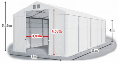 Skladový stan 8x11x4m strecha PVC 580g/m2 boky PVC 500g/m2 konštrukcia ZIMA