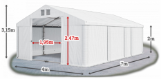 Skladový stan 4x7x2m střecha PVC 580g/m2 boky PVC 500g/m2 konstrukce LÉTO PLUS