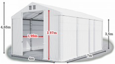 Skladový stan 4x7x3,5m střecha PVC 580g/m2 boky PVC 500g/m2 konstrukce ZIMA