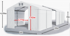 Skladový stan 6x28x3m střecha PVC 560g/m2 boky PVC 500g/m2 konstrukce ZIMA PLUS