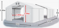 Skladový stan 8x40x2m strecha PVC 560g/m2 boky PVC 500g/m2 konštrukcia POLÁRNA