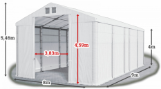 Skladový stan 8x9x4m střecha PVC 580g/m2 boky PVC 500g/m2 konstrukce ZIMA