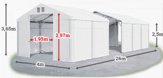 Skladový stan 4x26x2,5m střecha PVC 560g/m2 boky PVC 500g/m2 konstrukce POLÁRNÍ PLUS