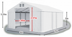 Skladový stan 4x5x2m střecha PVC 580g/m2 boky PVC 500g/m2 konstrukce LÉTO