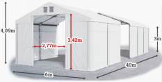 Skladový stan 6x40x3m střecha PVC 560g/m2 boky PVC 500g/m2 konstrukce ZIMA PLUS