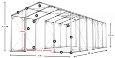 Skladový stan 5x26x3,5m střecha PVC 580g/m2 boky PVC 500g/m2 konstrukce POLÁRNÍ