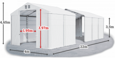 Skladový stan 4x22x3,5m střecha PVC 620g/m2 boky PVC 620g/m2 konstrukce ZIMA