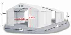 Skladový stan 5x22x2m střecha PVC 560g/m2 boky PVC 500g/m2 konstrukce ZIMA