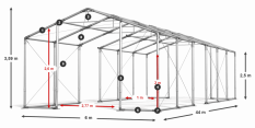 Skladový stan celoroční 6x44x2,5m nehořlavá plachta PVC 600g/m2 konstrukce ZIMA PLUS