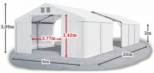 Skladový stan 6x20x2m strecha PVC 560g/m2 boky PVC 500g/m2 konštrukcia POLÁRNA