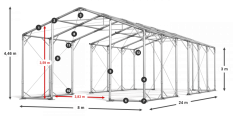 Skladový stan 8x24x3m strecha PVC 580g/m2 boky PVC 500g/m2 konštrukcia POLÁRNA