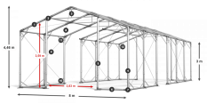 Skladový stan 8x80x3m strecha PVC 620g/m2 boky PVC 620g/m2 konštrukcia POLÁRNA