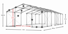 Skladový stan 8x20x2m střecha PVC 620g/m2 boky PVC 620g/m2 konstrukce ZIMA PLUS