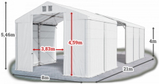 Skladový stan 8x21x4m střecha PVC 580g/m2 boky PVC 500g/m2 konstrukce POLÁRNÍ