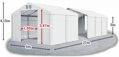 Skladový stan 4x21x3m strecha PVC 580g/m2 boky PVC 500g/m2 konštrukcia ZIMA