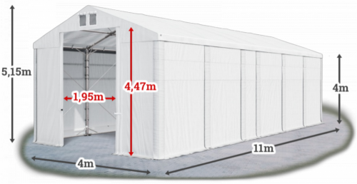 Skladový stan 4x11x4m strecha PVC 580g/m2 boky PVC 500g/m2 konštrukcia POLÁRNA
