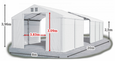 Skladový stan 8x20x2,5m střecha PVC 560g/m2 boky PVC 500g/m2 konstrukce ZIMA