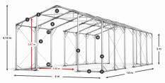 Skladový stan 4x14x3m strecha PVC 580g/m2 boky PVC 500g/m2 konštrukcia POLÁRNA