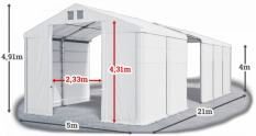 Skladový stan 5x21x4m strecha PVC 580g/m2 boky PVC 500g/m2 konštrukcia ZIMA