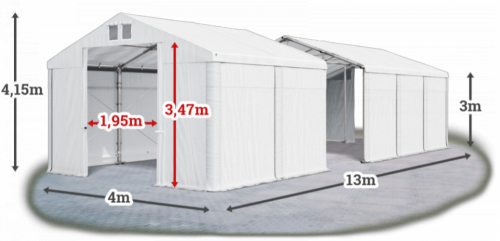 Skladový stan 4x13x3m střecha PVC 580g/m2 boky PVC 500g/m2 konstrukce ZIMA PLUS