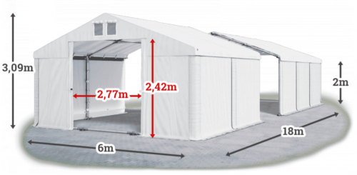 Skladový stan 6x18x2m střecha PVC 560g/m2 boky PVC 500g/m2 konstrukce LÉTO PLUS
