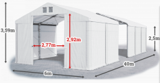 Skladový stan 6x40x2,5m střecha PVC 560g/m2 boky PVC 500g/m2 konstrukce ZIMA PLUS