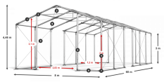 Skladový stan celoroční 8x60x3m nehořlavá plachta PVC 600g/m2 konstrukce ZIMA PLUS