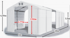 Skladový stan 6x28x3,5m střecha PVC 620g/m2 boky PVC 620g/m2 konstrukce POLÁRNÍ