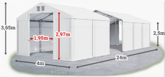 Skladový stan 4x24x2,5m střecha PVC 620g/m2 boky PVC 620g/m2 konstrukce POLÁRNÍ