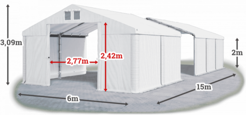 Skladový stan 6x15x2m střecha PVC 580g/m2 boky PVC 500g/m2 konstrukce LÉTO