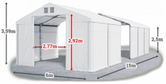 Skladový stan 6x15x2,5m strecha PVC 580g/m2 boky PVC 500g/m2 konštrukcia ZIMA