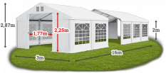 Párty stan 3x16x2m střecha PVC 560g/m2 boky PVC 500g/m2 konstrukce LÉTO