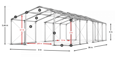 Skladový stan celoroční 8x26x2m nehořlavá plachta PVC 600g/m2 konstrukce ZIMA PLUS