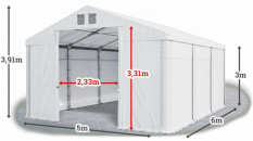 Skladový stan 5x6x3m střecha PVC 560g/m2 boky PVC 500g/m2 konstrukce ZIMA