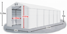 Skladový stan 4x12x4m strecha PVC 560g/m2 boky PVC 500g/m2 konštrukcia ZIMA