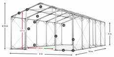 Skladový stan 4x10x3m střecha PVC 580g/m2 boky PVC 500g/m2 konstrukce POLÁRNÍ