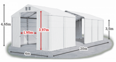 Skladový stan 4x20x3,5m strecha PVC 560g/m2 boky PVC 500g/m2 konštrukcie ZIMA PLUS